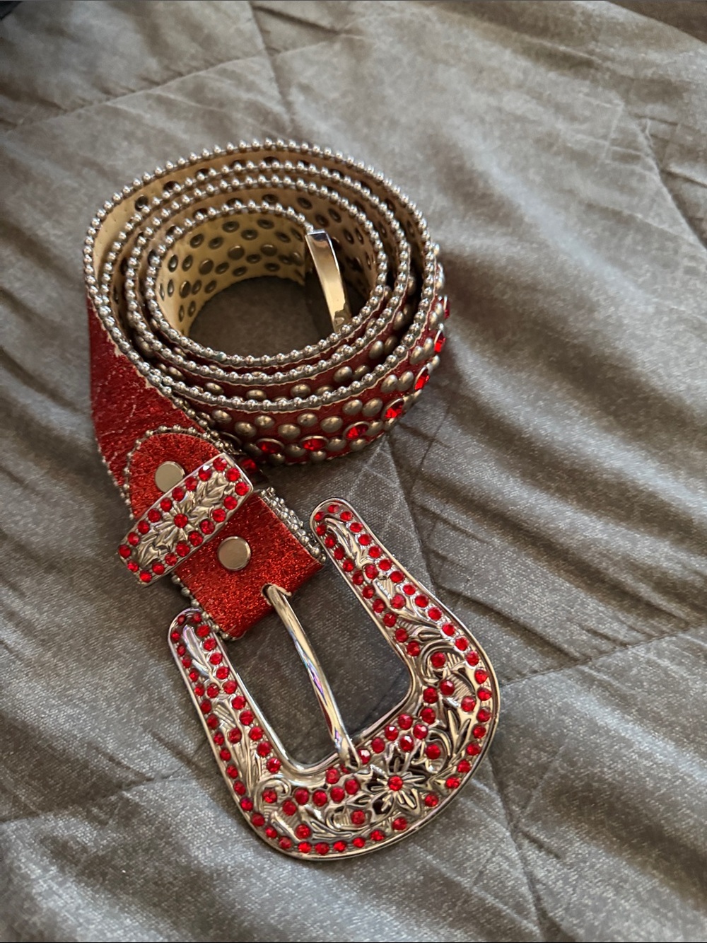 Red Crystal-Embellished Belt